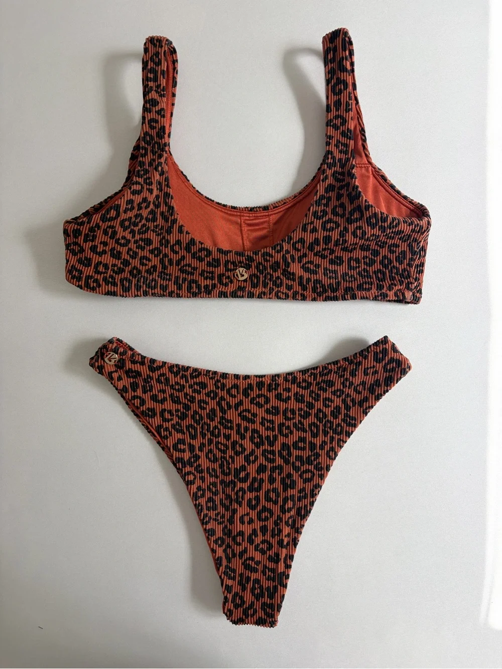 Buffbunny Rust Leopard Ribbed Bikini Set